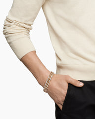 Curb Chain Bracelet in 18K Yellow Gold with Diamonds, 14.5mm