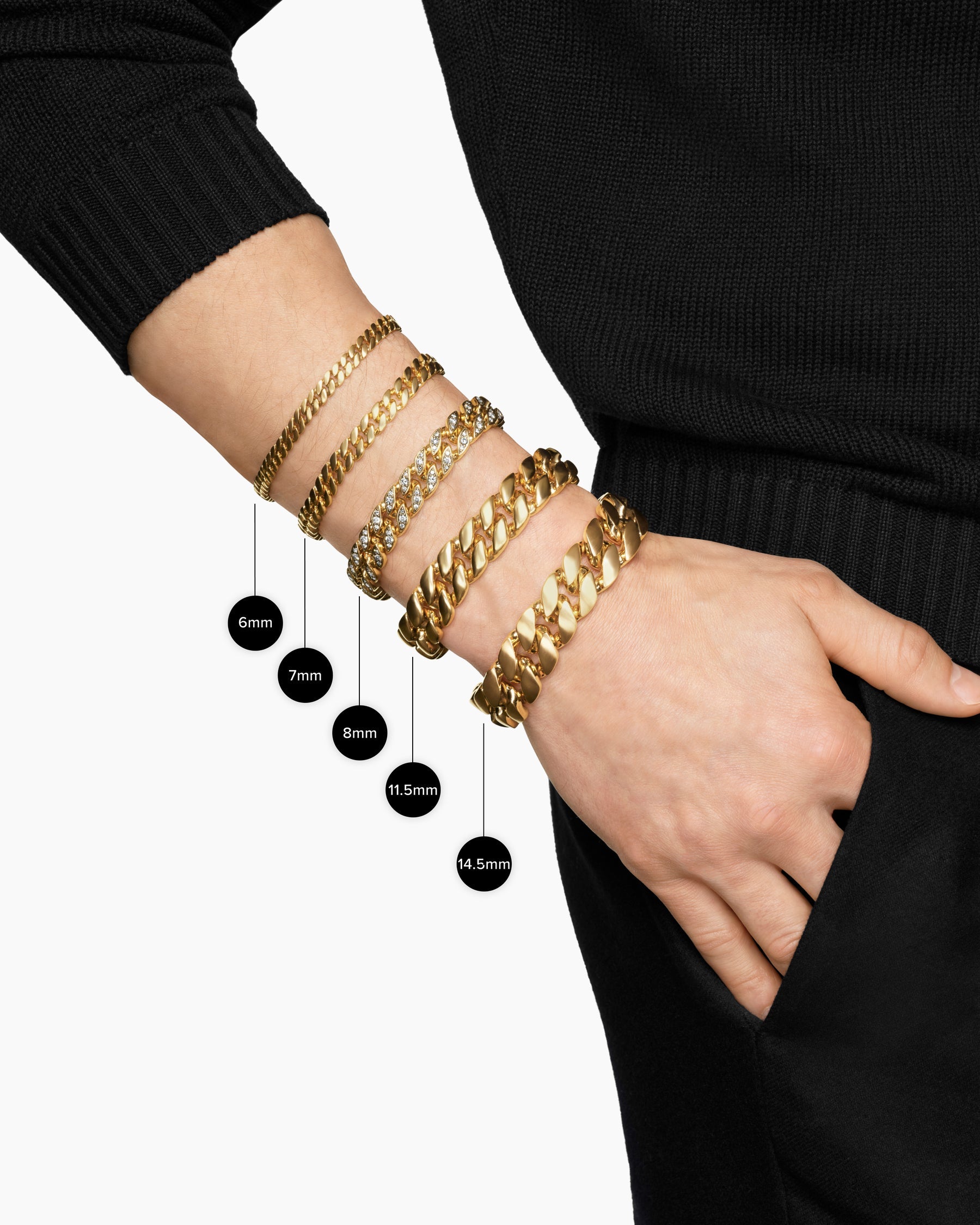 Forged Carbon Curb Chain Bracelet in 18K Yellow Gold, 14.5mm