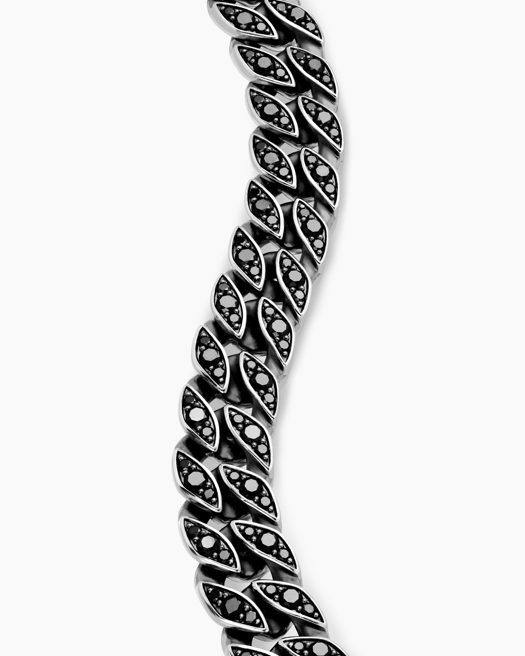 Curb Chain Bracelet in Sterling Silver with Black Diamonds, 14.5mm