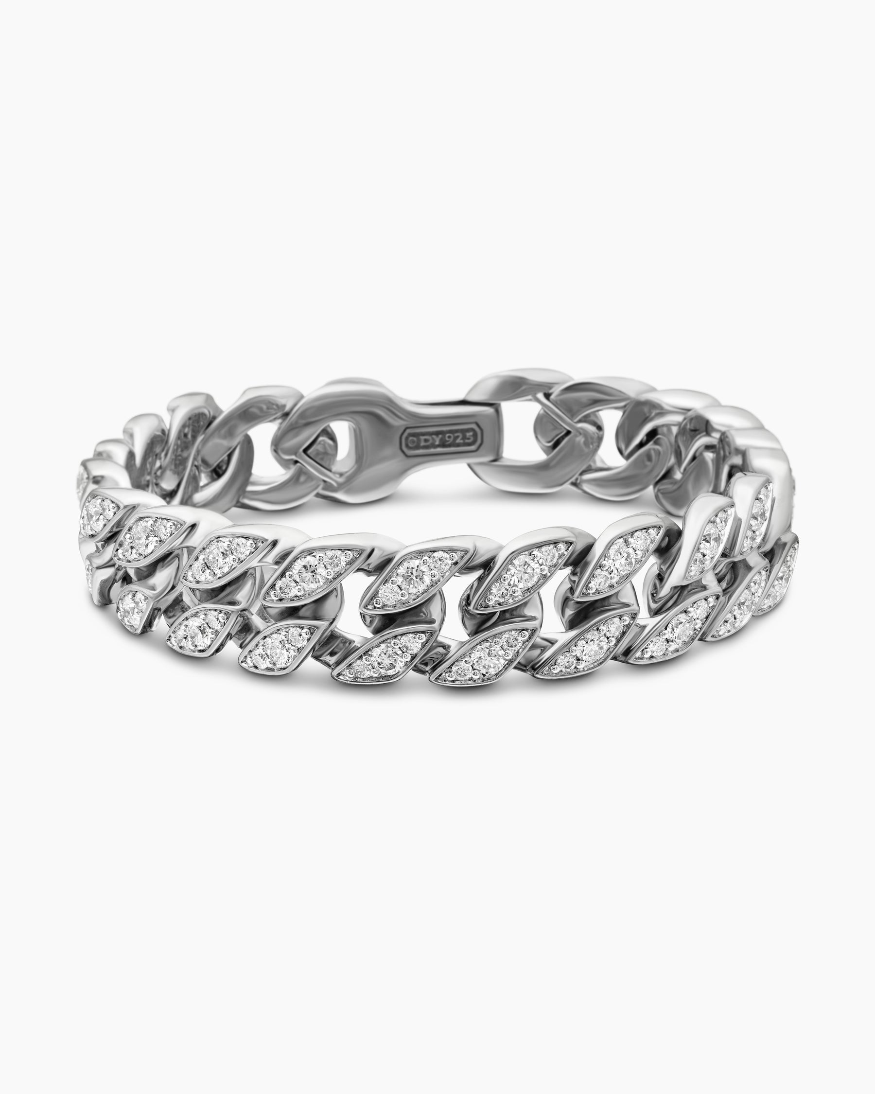 Curb Chain Bracelet in Sterling Silver with Diamonds, 14.5mm