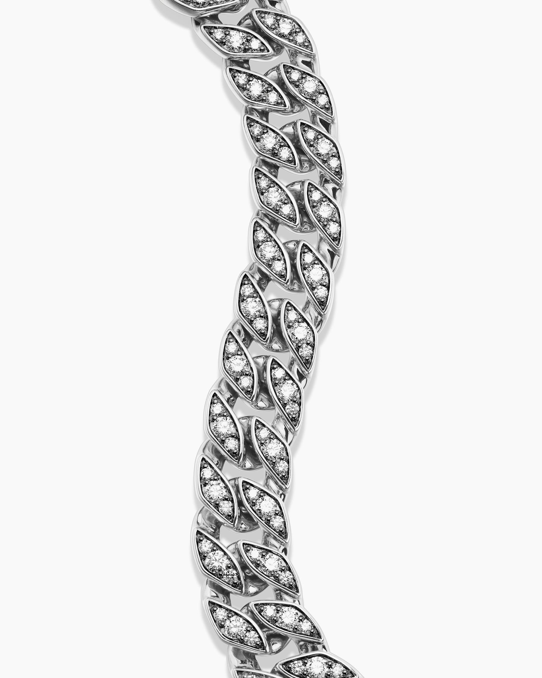 Curb Chain Bracelet in Sterling Silver with Diamonds, 14.5mm