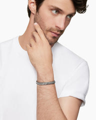 Chevron Woven Bracelet in Sterling Silver with Black Diamonds and Black Nylon, 9mm