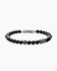 Spiritual Beads Bracelet in Sterling Silver with Black Onyx and Pavé Black Diamonds, 6mm