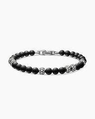 Spiritual Beads Bracelet in Sterling Silver with Black Onyx and Pavé Diamonds, 6mm