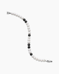 Spiritual Beads Bracelet in Sterling Silver with Pearls and Pavé Black Diamonds, 6mm