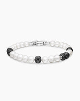 Spiritual Beads Bracelet in Sterling Silver with Pearls and Pavé Black Diamonds, 6mm