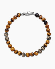 Spiritual Beads Bracelet in Sterling Silver with Tiger’s Eye and Pavé Cognac Diamonds, 6mm