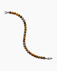 Spiritual Beads Bracelet in Sterling Silver with Tiger’s Eye and Pavé Cognac Diamonds, 6mm