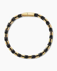 Chevron Woven Bracelet in 18K Yellow Gold with Black Titanium and Black Nylon, 9mm