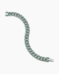 Curb Chain Bracelet in 18K White Gold with Emeralds, 11.5mm