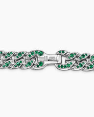 Curb Chain Bracelet in 18K White Gold with Emeralds, 11.5mm