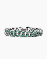 Curb Chain Bracelet in 18K White Gold with Emeralds, 11.5mm