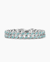 Curb Chain Bracelet in 18K White Gold with Paraiba Tourmalines, 11.5mm