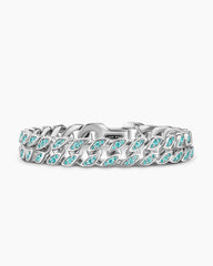 Curb Chain Bracelet in 18K White Gold with Paraiba Tourmalines, 11.5mm
