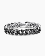 Curb Chain Bracelet in Sterling Silver with Black Diamonds, 11.5mm