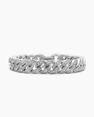 Curb Chain Bracelet in Sterling Silver with Diamonds, 11.5mm
