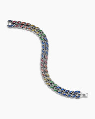 Curb Chain Bracelet in Sterling Silver with Rainbow Pavé, 11.5mm