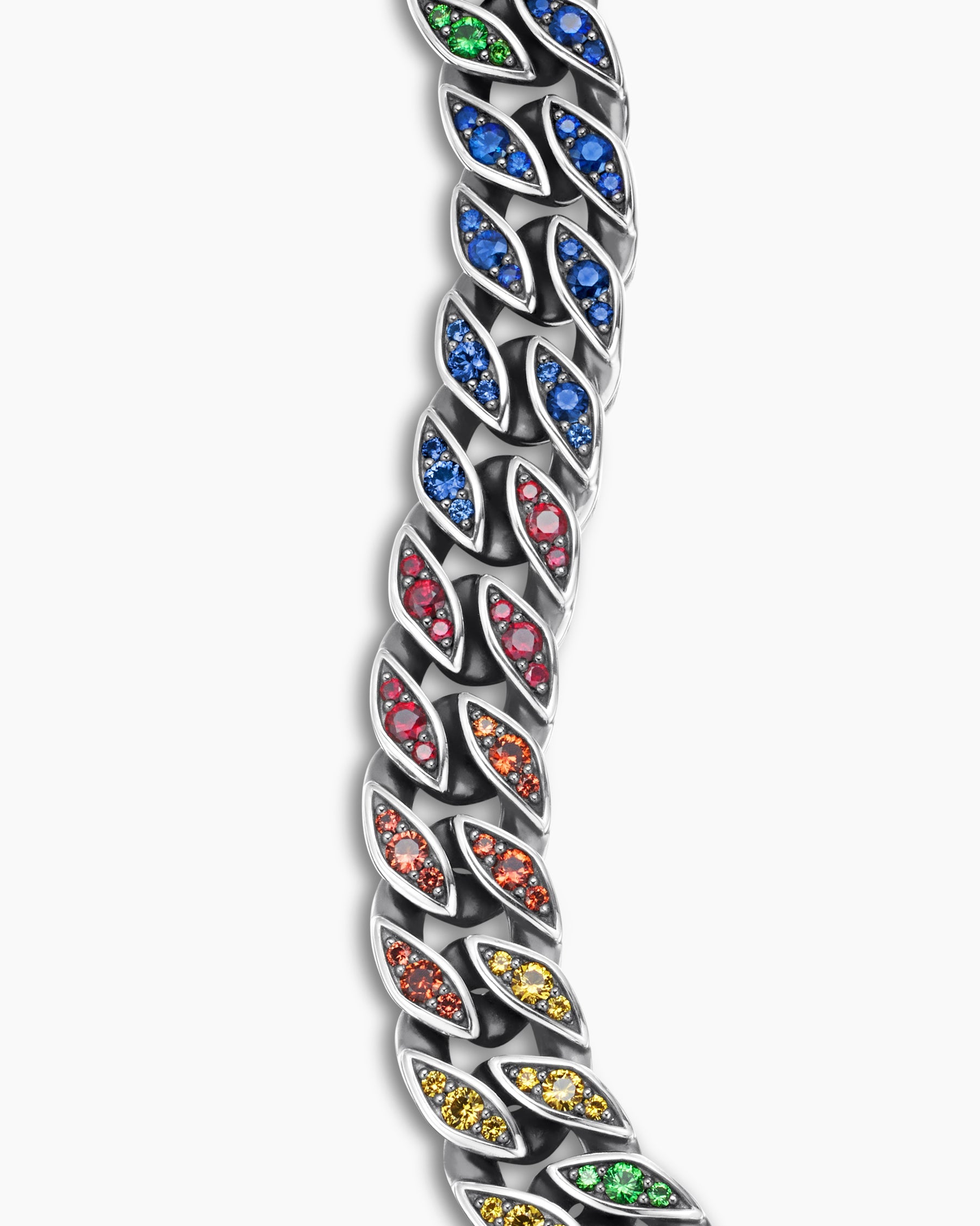 Curb Chain Bracelet in Sterling Silver with Rainbow Pavé, 11.5mm