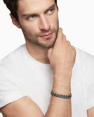 Curb Chain Bracelet in Sterling Silver with Rainbow Pavé, 11.5mm