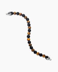 Spiritual Beads Alternating Bracelet in Sterling Silver with Tiger’s Eye and Black Onyx, 8mm