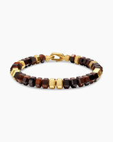 Hex Bead Bracelet with Red Tiger’s Eye and 18K Yellow Gold, 8mm