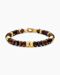 Hex Bead Bracelet with Red Tiger’s Eye and 18K Yellow Gold, 8mm