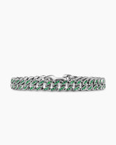 Curb Chain Bracelet in 18K White Gold with Emeralds, 8mm