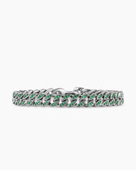 Curb Chain Bracelet in 18K White Gold with Emeralds, 8mm