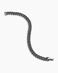 Curb Chain Bracelet in Sterling Silver with Black Diamonds, 8mm