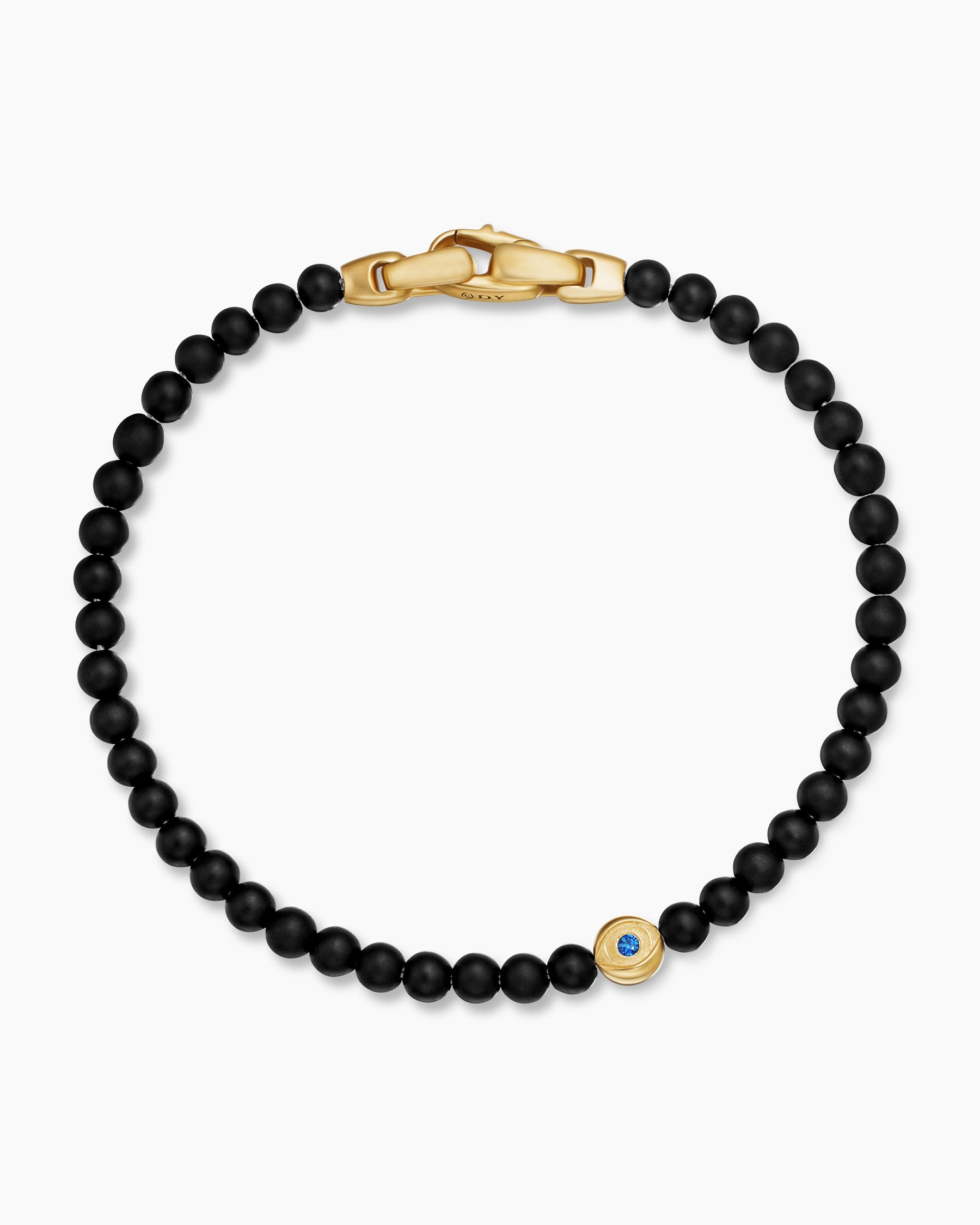 Spiritual Beads Evil Eye Bracelet with Black Onyx, Sapphire and 18K Yellow Gold, 4mm