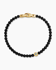 Spiritual Beads Evil Eye Bracelet with Black Onyx, Sapphire and 18K Yellow Gold, 4mm