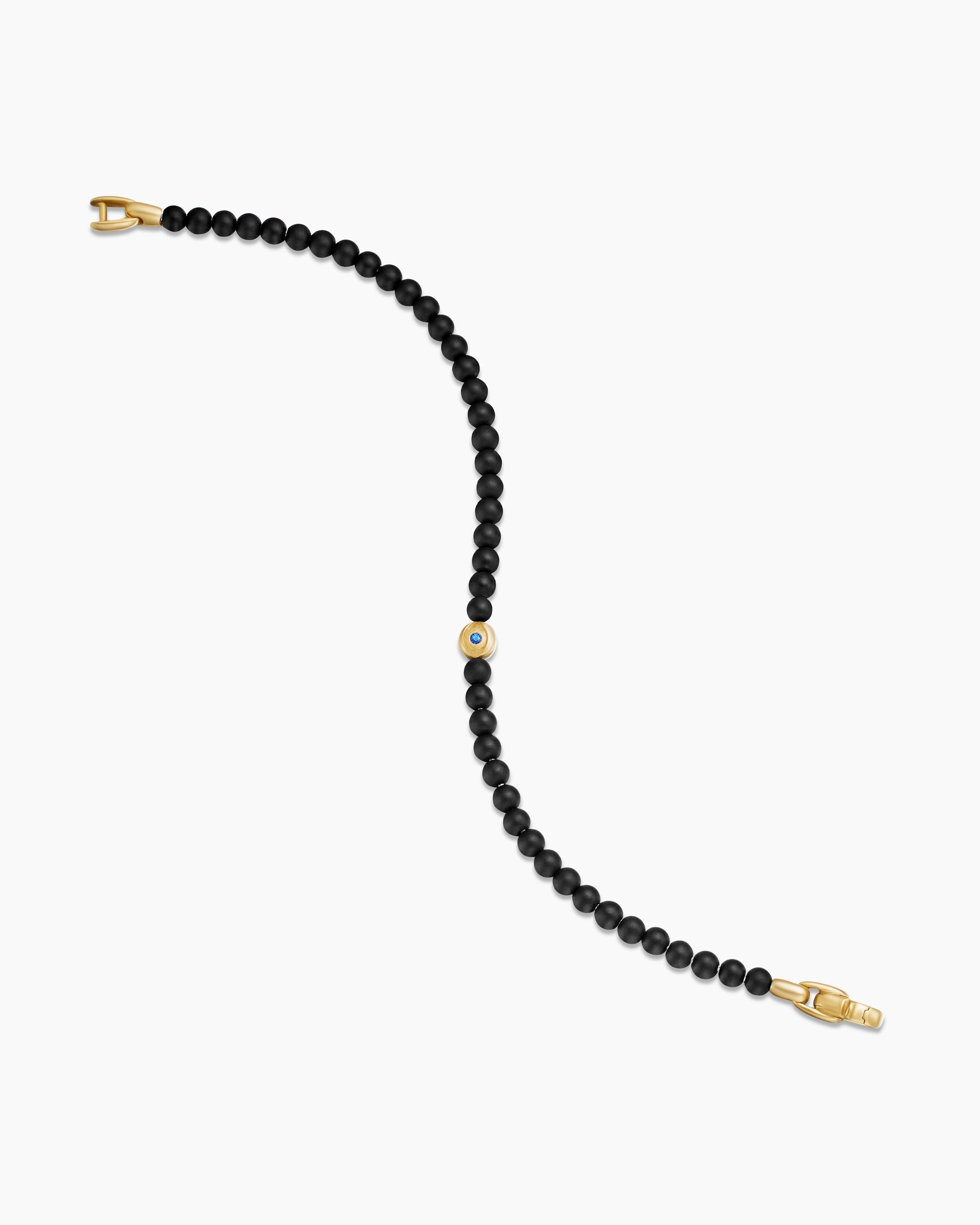 Spiritual Beads Evil Eye Bracelet with Black Onyx, Sapphire and 18K Yellow Gold, 4mm