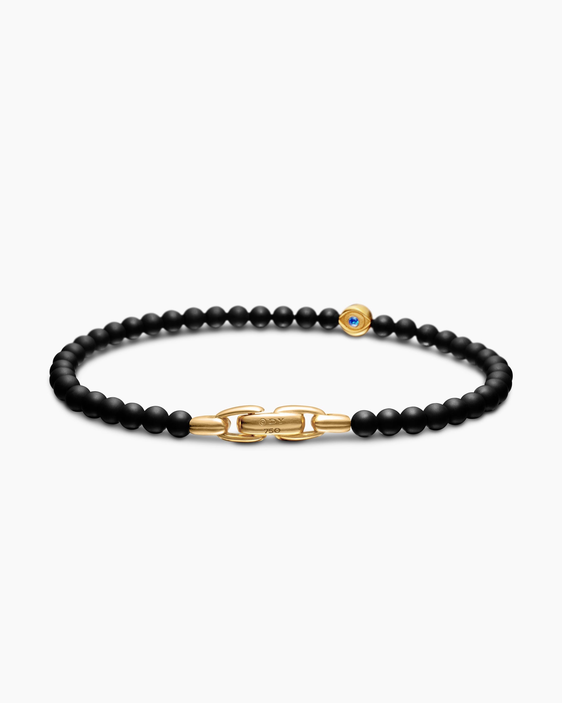 Spiritual Beads Evil Eye Bracelet with Black Onyx, Sapphire and 18K Yellow Gold, 4mm