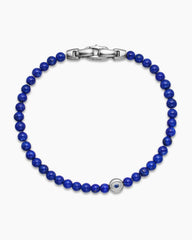 Spiritual Beads Evil Eye Bracelet in Sterling Silver with Lapis and Sapphire, 4mm