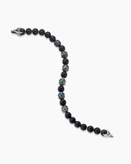 Spiritual Beads Rainbow Bracelet in Sterling Silver with Black Onyx, Sapphires and Tsavorites, 8mm