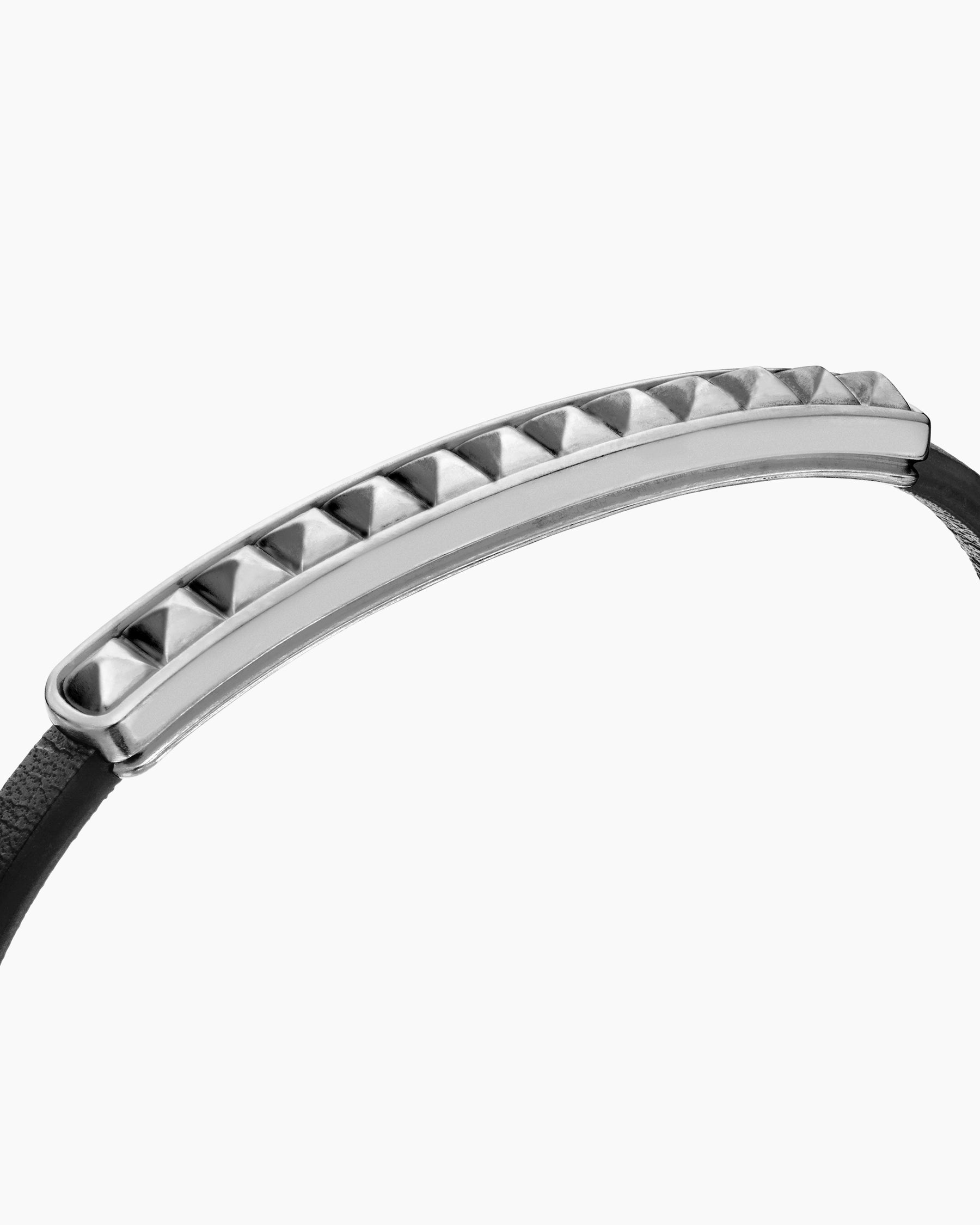 Pyramid ID Bracelet in Black Leather with Sterling Silver, 6.5mm