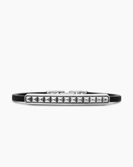 Pyramid ID Bracelet in Black Leather with Sterling Silver, 6.5mm