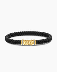 Chevron Bracelet in Black Rubber with 18K Yellow Gold and Diamonds, 6mm