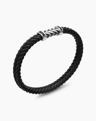 Chevron Bracelet in Black Rubber with Black Diamonds and Sterling Silver, 6mm