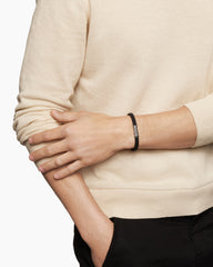 Chevron Bracelet in Black Rubber with Black Diamonds and Sterling Silver, 6mm