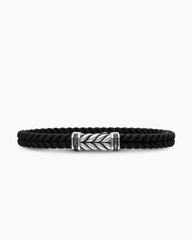 Chevron Bracelet in Black Rubber with Black Diamonds and Sterling Silver, 6mm