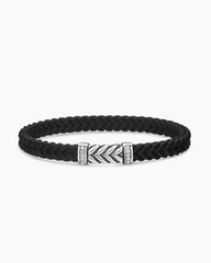 Chevron Bracelet in Black Rubber with Diamonds and Sterling Silver, 6mm