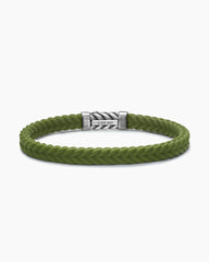 Chevron Bracelet in Green Rubber with Sterling Silver, 6mm