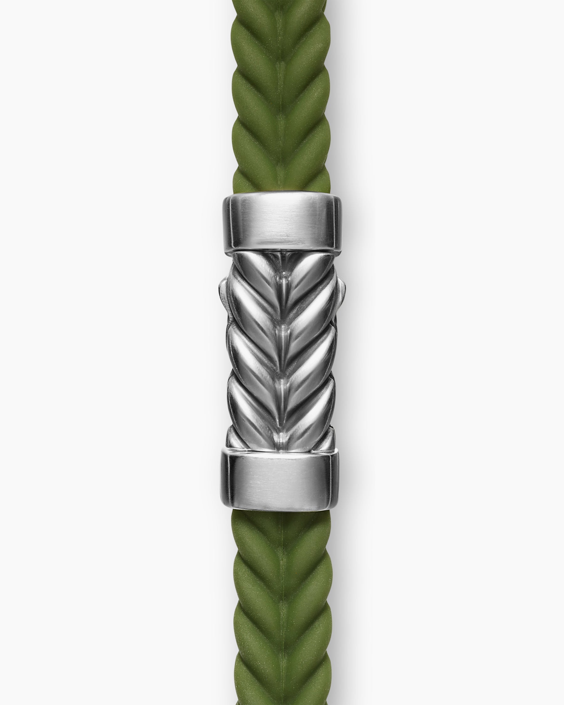 Chevron Bracelet in Green Rubber with Sterling Silver, 6mm
