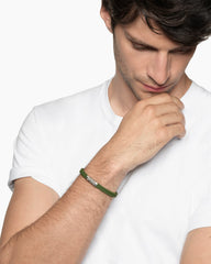 Chevron Bracelet in Green Rubber with Sterling Silver, 6mm