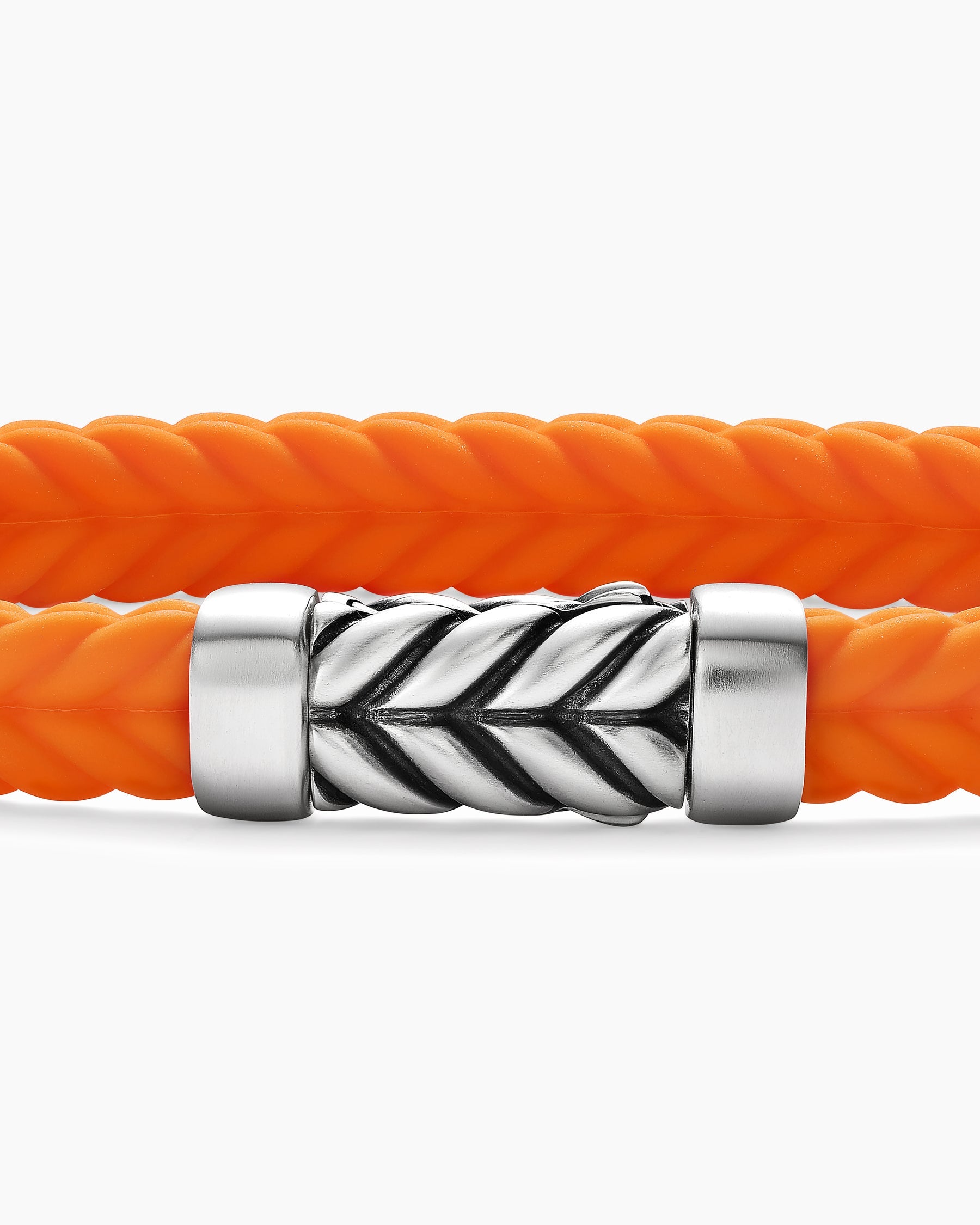 Chevron Bracelet in Orange Rubber with Sterling Silver, 6mm