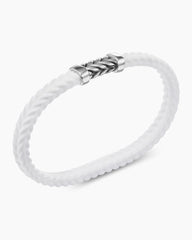 Chevron Bracelet in White Rubber with Sterling Silver, 6mm