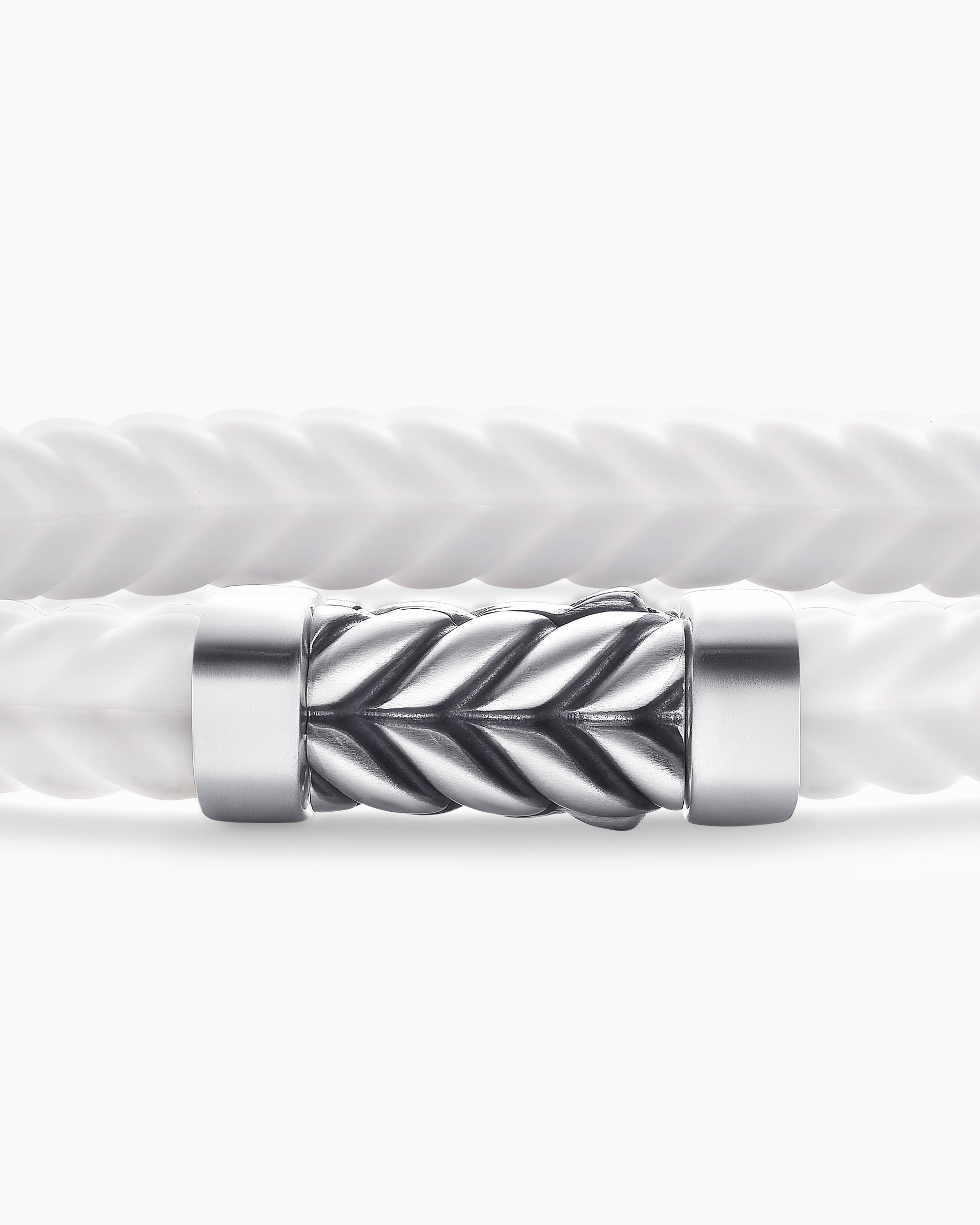 Chevron Bracelet in White Rubber with Sterling Silver, 6mm