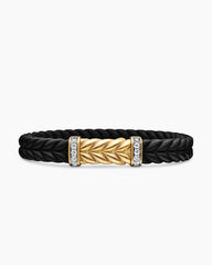 Chevron Bracelet in Black Rubber with 18K Yellow Gold and Diamonds, 9mm