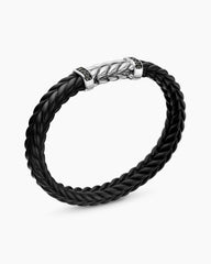 Chevron Bracelet in Black Rubber with Black Diamonds and Sterling Silver, 9mm
